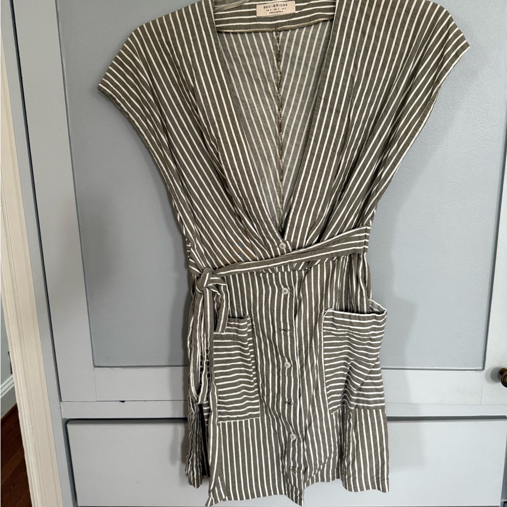 Striped Sage Cotton Linen Dress